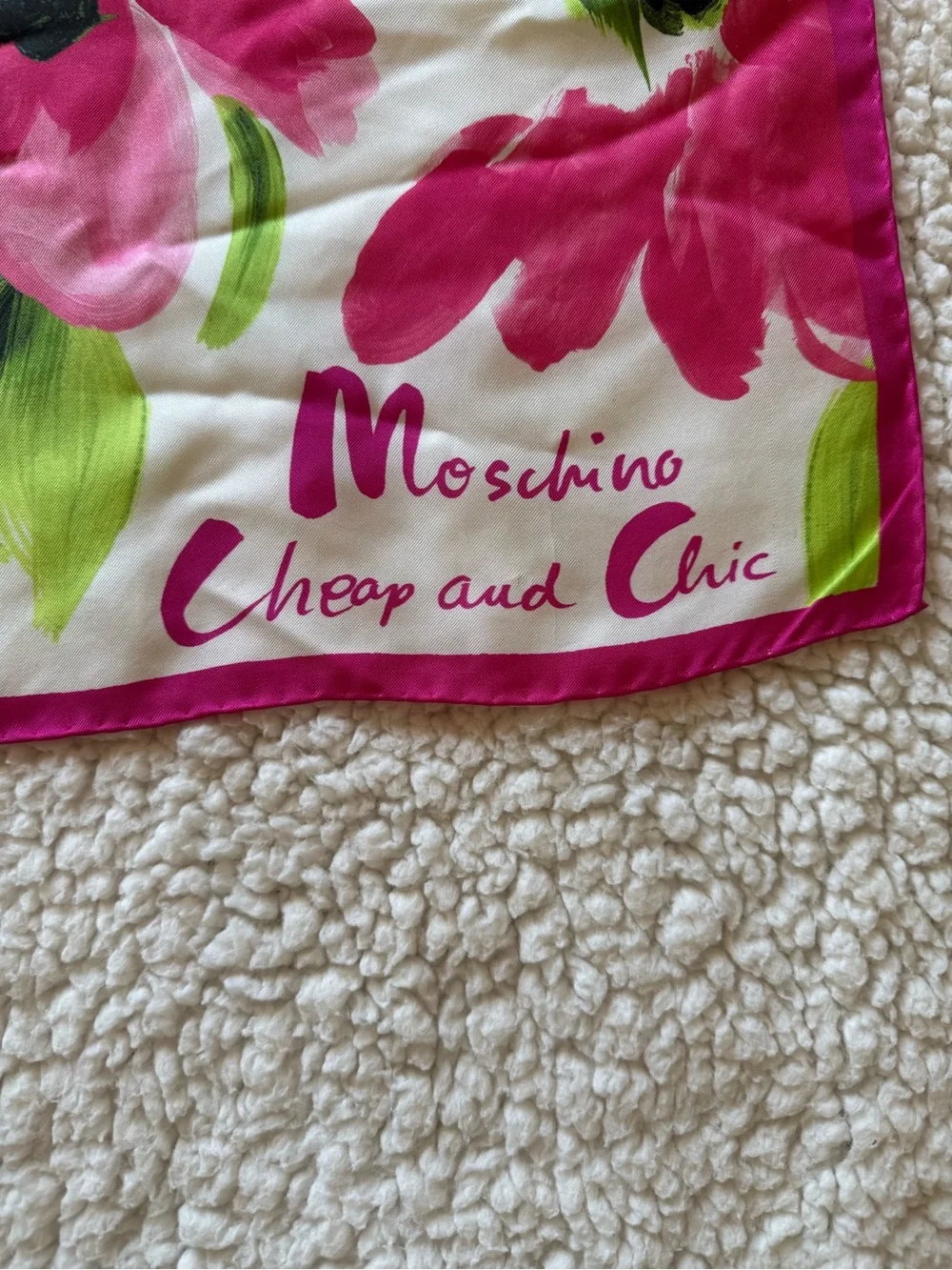 Moschino Pink and Green Floral Silk Scarf 34”